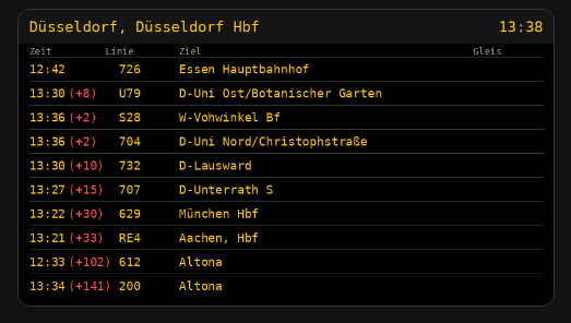 Camera Board showing real-time departures from Düsseldorf Hbf